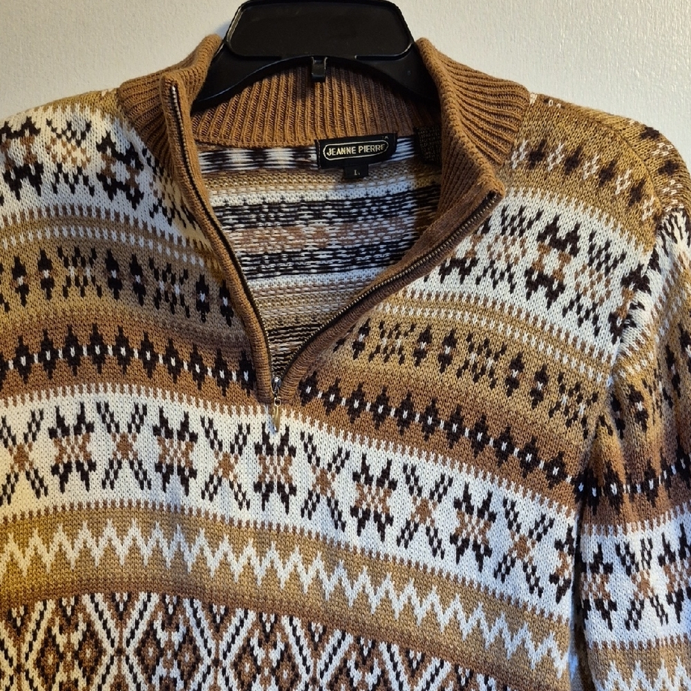 JEANNE PIERRE Brown and Cream Patterned Sweater - Picture 4 of 11